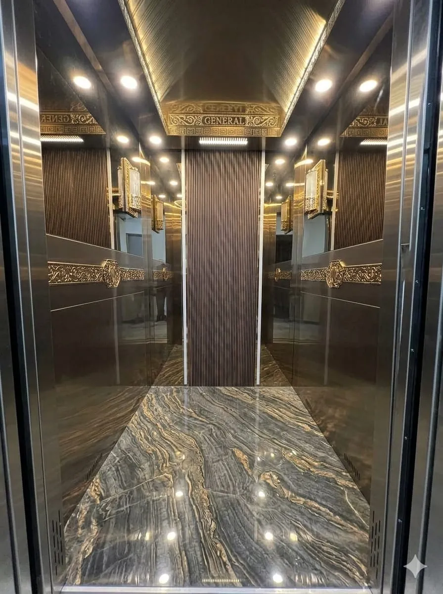 Custom architectural elevator cabin with premium lighting